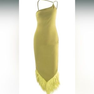 One shoulder feathered hem Dress